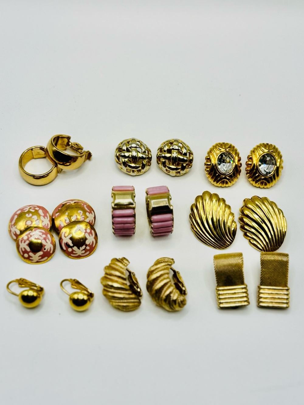 9 Pair of Vintage Gold-tone Clip on Earrings